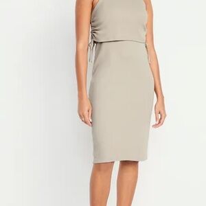 Old Navy Tan Ribbed Ruched Sheath Midi Dress